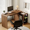 Walnut L-Shaped Corner Desk with Keyboard Tray & Storage