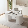 Modern White Standing Computer Desk & Upholstered Swivel Task Chair Set (1500mm )