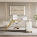 Hungled 71" Modern White Computer Desk Luxury Gold Office Desk with Storage & 1 Cabinet
