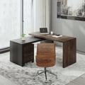 Modern Rotatable L-Shaped Executive Desk with Movable File Cabinet (59.8" )