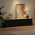 Aura 2130mm Ash Wood Slatted Black TV Stand with Sintered Stone Top