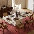 Dining Set 79" Faux Travertine Dining Table with 6 Chairs