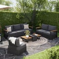 Axis 6-Person Outdoor Sofa Set with Wood & Aluminum Frame, Gray (4-Piece)