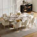 Dining Set 87" Modern Rectangle Sintered Stone Dining Table Gold with 8 Chairs