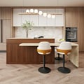 2050mm-2680mm Extendable Walnut Kitchen lsland with Doors&Drawers Marble Pattern Top
