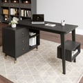 Black corner desk with drawers and 120 cm L-shaped shelf