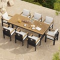 9 Pieces Rectangle Wood & Aluminum Outdoor Patio Dining Set for 8 Person
