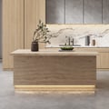 Japandi 127 cm Matte Travertine Kitchen Island with Storage & LED Lighting