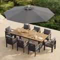 Tevara 10 Pieces Rectangle Wood & Aluminum Outdoor Patio Dining Set with Central Pillar Umbrell
