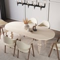 67"-79" Mid-Century Oval Extendable Dining Table Whitewash Seats 4-8 People
