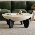 Curva Round Concrete Black Coffee Table with Wood Legs