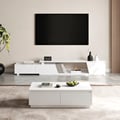 Fero TV Stand Set of Wood White Extendable TV Stand & Rectangular Coffee Table