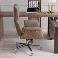 Modern Khaki Home Office Chair Swivel Upholstered Wooden Desk Chair Adjustable Height