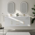 Vanité de salle de bain à double vasque de 1500 mm avec poignées dorées — Vanité flottante moderne blanche