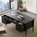1625mm Mid-century Style Black Wood Home Office Desk with 6 Drawers