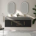 1500mm Black Double Sink Bathroom Vanity with Brushed Gold Handles, Floating Design