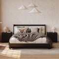 Modern Solid Wood King Upholstered Bed & 2 Drawer Ash Wood Nightstand Set