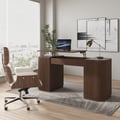 Modern Walnut Standing Computer Desk & Upholstered Swivel Task Chair Set (59.8" )