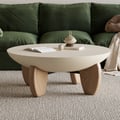 Curva Round Concrete Natural Coffee Table with Wood Legs