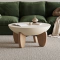 Curva Round Concrete Natural Coffee Table with Wood Legs