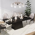 79" Modern Rectangular Faux Travertine Dining Table, Indoor/Outdoor, Seats 6-8
