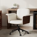Wood & Faux Leather Office Chair - Ergonomic Adjustable Swivel (Warm White)