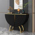 Modern Gold Console Table Sintered Stone Top Entryway Storage Cabinet with Doors