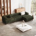 118" Boucle 3-Piece L-Shaped Chaise Sectional with Wood Legs