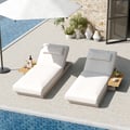 Wood & Aluminum Outdoor Lounger Daybed Patio Furniture in Warm White Cushion Set of 2