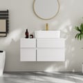 Meuble-lavabo simple de salle de bain flottant moderne de 80 cm avec plateau en résine de pierre, vasque en céramique
