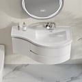 900mm Floating Curved Bathroom Vanity in White Right Offset Single Sink Bathroom Cabinet