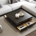 Black Modern Square Coffee Table with Drawers Sintered Stone Top & Metal Legs