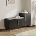 Black Wooden Shoe Storage Bench with Right-Side Cabinet for Entryway (47")