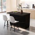 Armoire de cuisine de rangement en bois noir Japandi Kitchen Island 1270 mm avec lumière