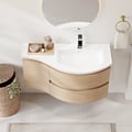 35.4" Floating Curved Bathroom Vanity Natural Right Offset Single Sink Bathroom Cabinet