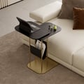 C-Shaped Black & Gold Rotating Side Table with Storage