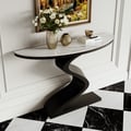 Modern 1000mm White & Black Curved Console Table with Sintered Stone Top Half Moon Shape