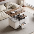 39" Lift-Top Foldable Walnut & White Coffee Table with 4 Stools & Storage