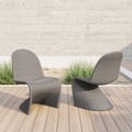 2 Pieces Coastal Aluminum & Woven Rattan Outdoor Patio Dining Chair Set in Dark Gray