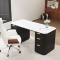 Modern Black Wood Rectangle Desk & Reclining Leather Office Desk Chair (63.8")