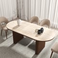 Mesa de jantar oval extensível com tampo de pedra sinterizada de 79 “a 95" Assentos de travertino fosco 6-10