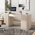Modern Wash White Standing Computer Desk with 2 Doors and Storage Office Desk (59.8" )