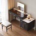 Black Glass Sintered Stone Top Makeup Vanity Set with Mirror
