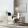 Modern Wash White L Shaped Desk & Off White Home Office Chair Set Upholstered Swivel