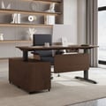 Modern Walnut L-Desk Adjustable Electric Standing Desk Right Hand & Office Chair Set