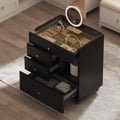 Saddle Leather Walk-In Closet Island Jewelry Dresser with Glass Top