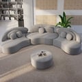 4-Piece Curved Boucle Sectional Sofa with Ottoman & Pillows