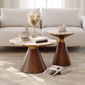 2 Pieces Set Round Walnut Travertine Sintered Stone Top Coffee Table(200mm-700mm)