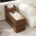 Travertine Stone Top Narrow Smart Side Table with Storage