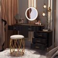 Modern Black Extendable Makeup Vanity 5 Drawers Dressing Table Set with Stool and Mirror